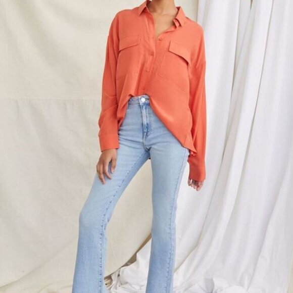 Forever 21 Lightweight Silky High-Low Buttoned Shirt - Medium - Brown - Picture 6 of 11